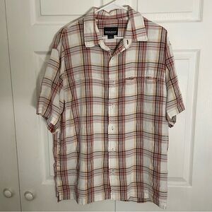 Woolrich Men's Casual Plaid Shirt - Red, Brown, and White